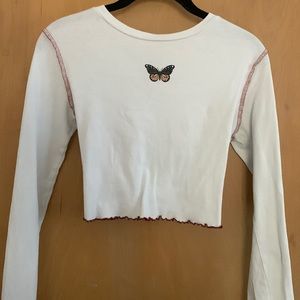 Butterfly White Long Sleeve Crop Top